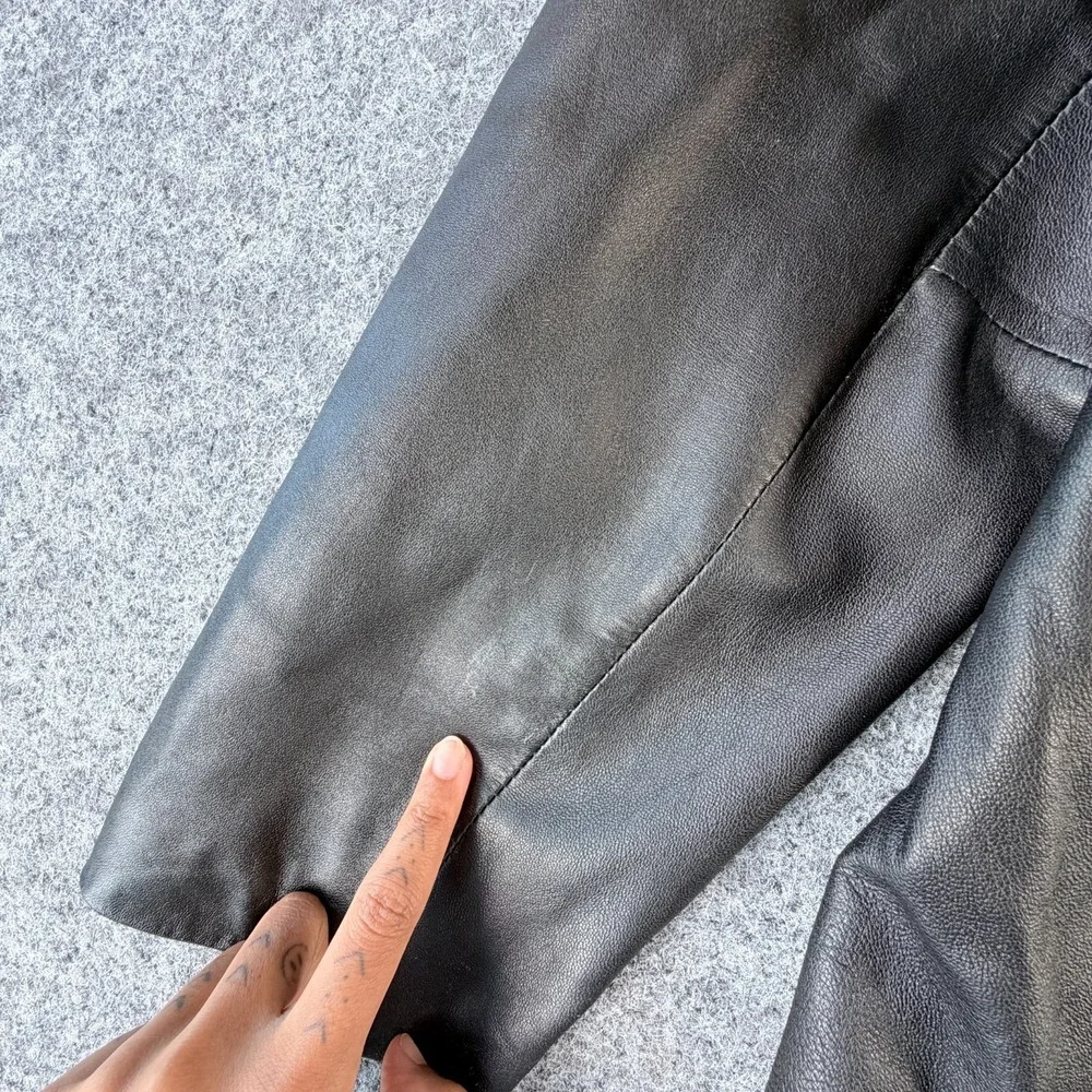 Y2K‎ OutBrook Genuine Leather Blazer Jacket Womens L Black Button-Front Outdoor